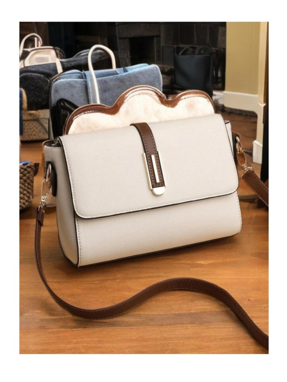 NWT Retro Euro Inspired Crossbody Shoulder Purse Bag Ivory Vegan Leather